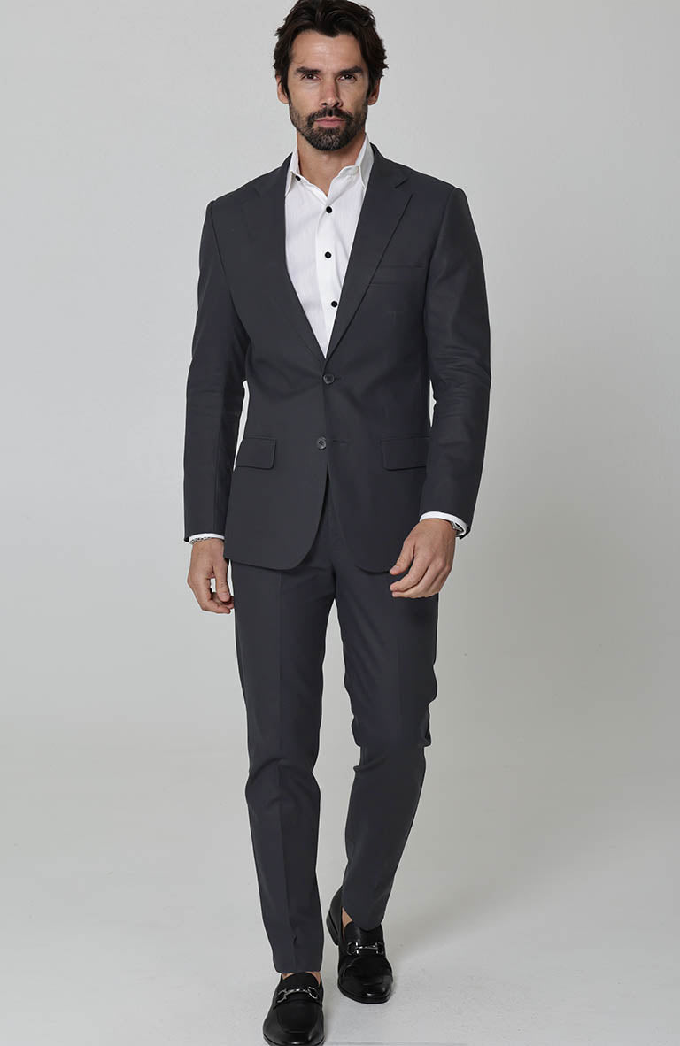 Charcoal Monte Carlo Linen Suit Jacket, Dark Gray / Charcoal Verona Pants and Beckford Linen Groom Shirt