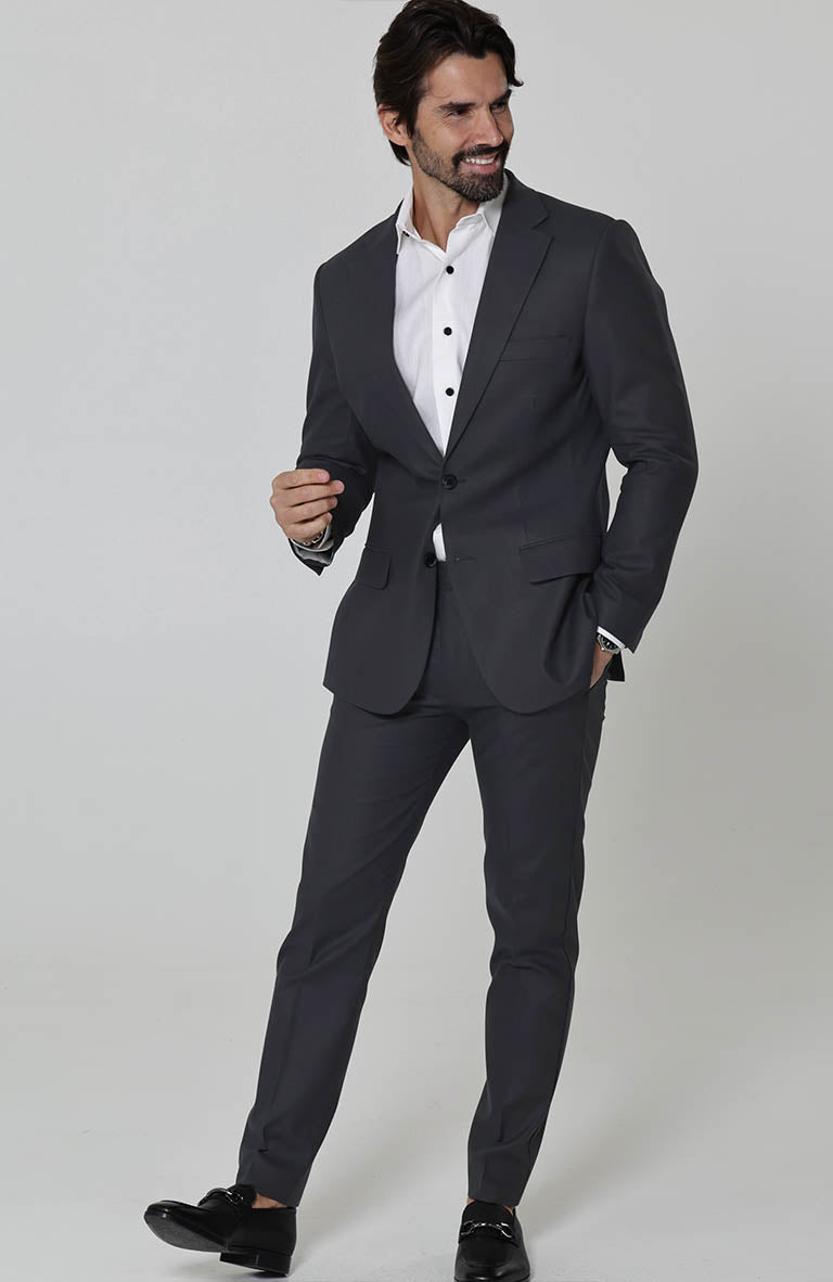 Charcoal Monte Carlo Linen Suit Jacket, Dark Gray / Charcoal Verona Pants and Beckford Linen Groom Shirt