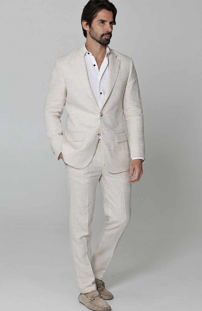 Natural Monte Carlo Linen Suit Jacket, w/ Natural Verona Pants and Bradford Shirt
