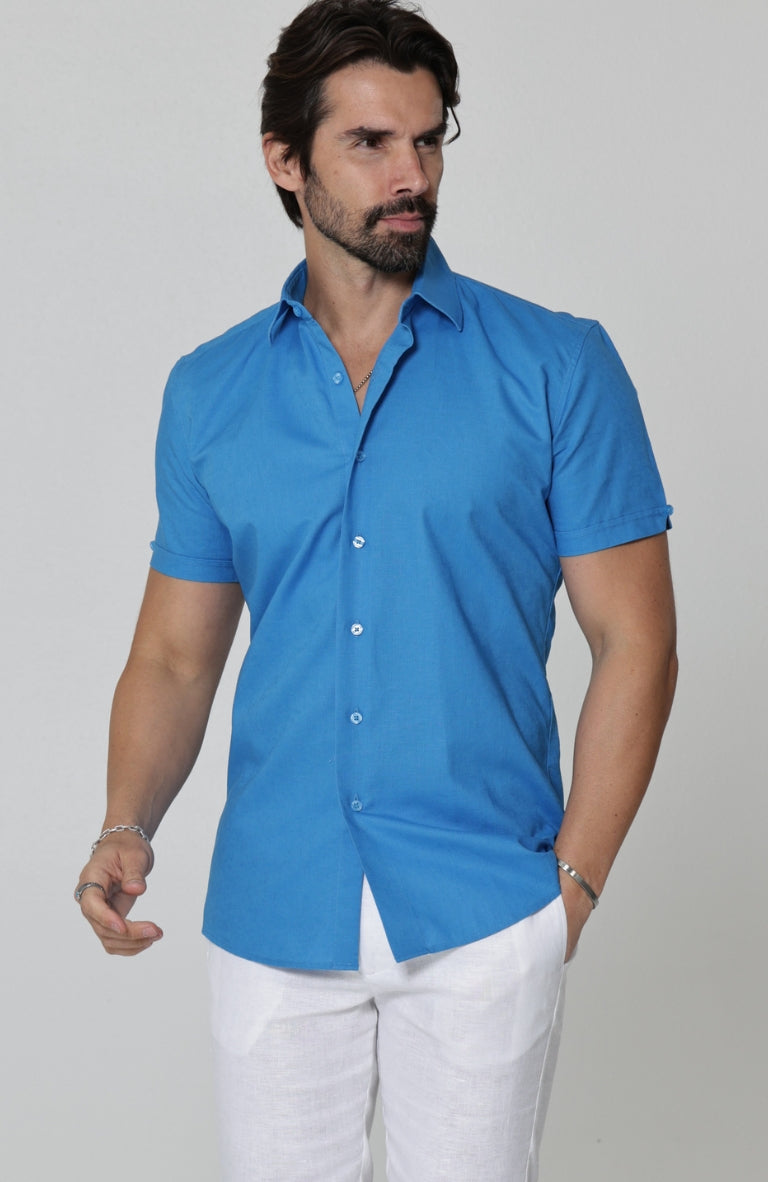 Bradford Deep Ocean Short Sleeve Shirt w/ Verona Italian Linen Pants