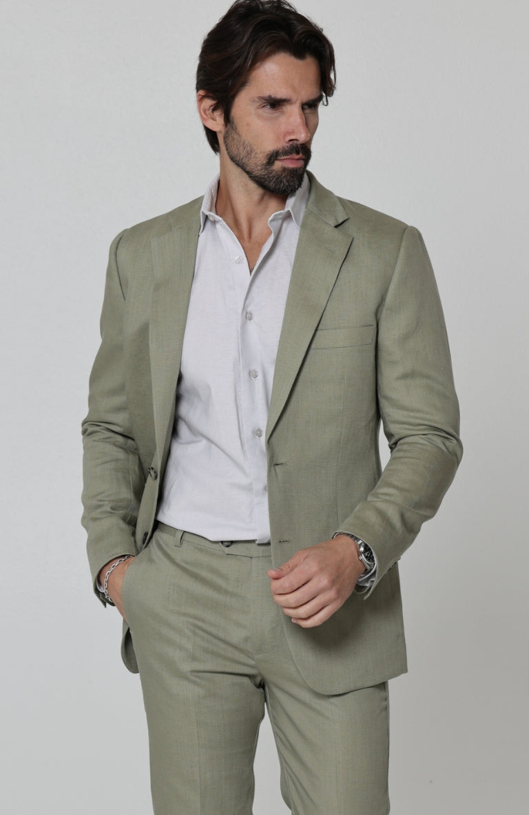 Monte Carlo Summer Linen Suit Sage with Verona Italian Linen Pants in Sage
