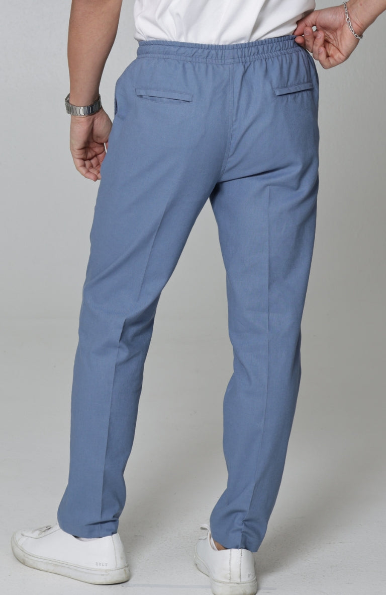 Velero Italian Linen Drawstring Pants in Heritage Blue