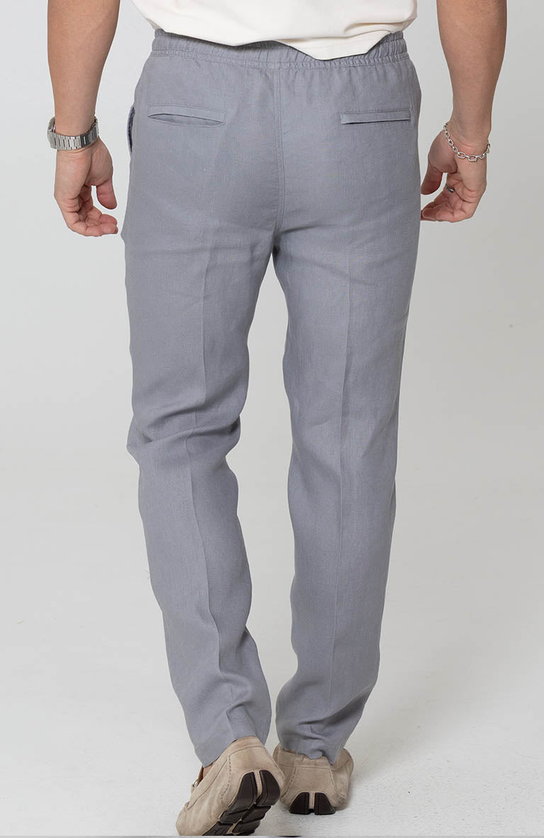 Men's Velero Linen Drawstring Pants in Steel Gray