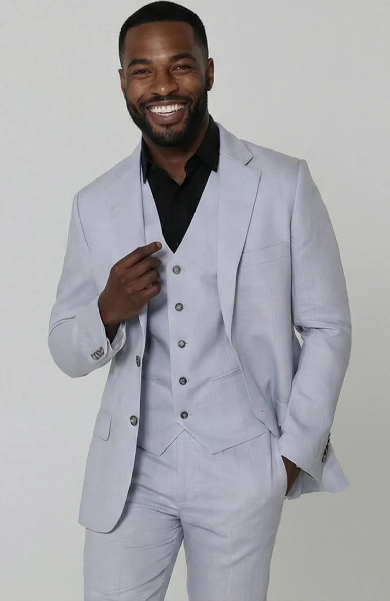 Blue Silver Monte Carlo Linen Blazer w/ Matching Verona Linen Pants and Beckford Shirt