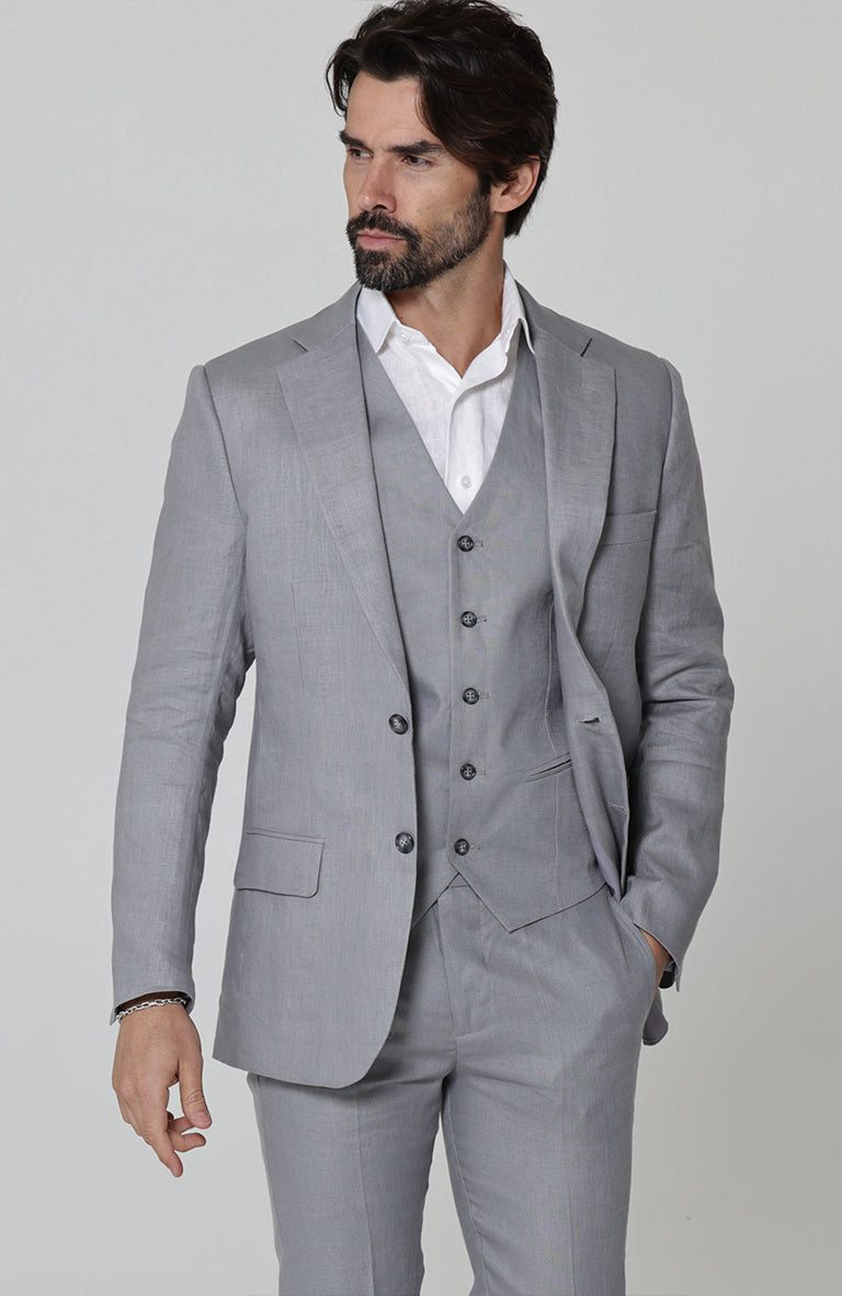 Steel Gray Monte Carlo Linen Suit Jacket, w/Steel Gray Verona Pants and Mauritius Shirt.