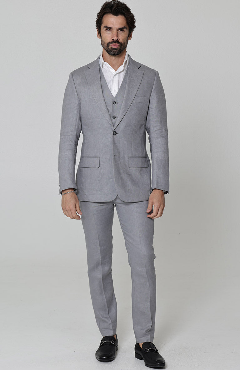 Steel Gray Monte Carlo Linen Suit Jacket, w/Steel Gray Verona Pants and Mauritius Shirt.