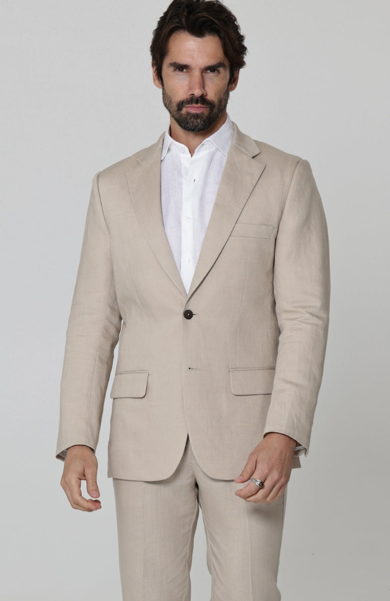 Monte Carlo Summer Linen Suit Jacket in Latte with Verona Italian Linen Pants in Latte