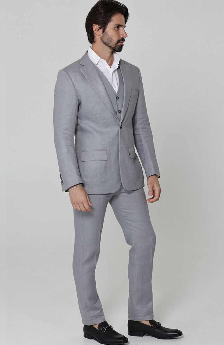 Steel Gray Monte Carlo Linen Suit Mauritius Shirt.