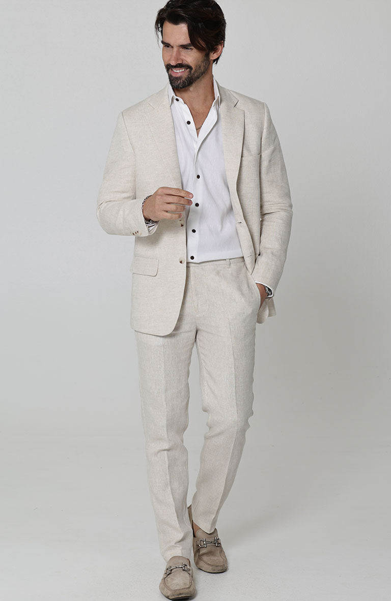Natural Monte Carlo Linen Suit Jacket, w/ Natural Verona Pants and Bradford Shirt
