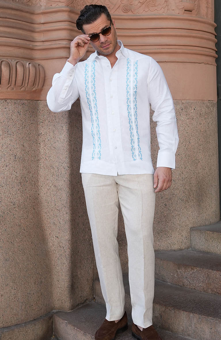 Colima White w/Ocean (malibu) Embroid.Verona Pants