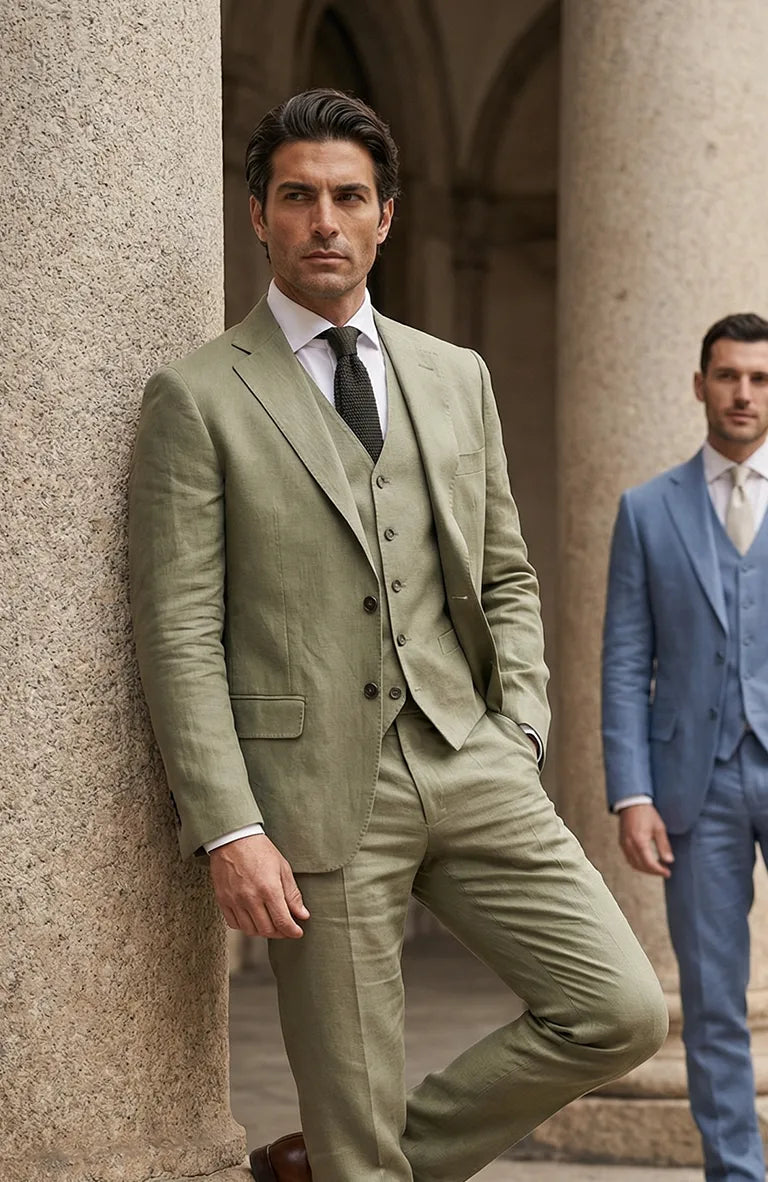 Monte Carlo Summer Linen Suit Sage with Verona Italian Linen Pants in Sage