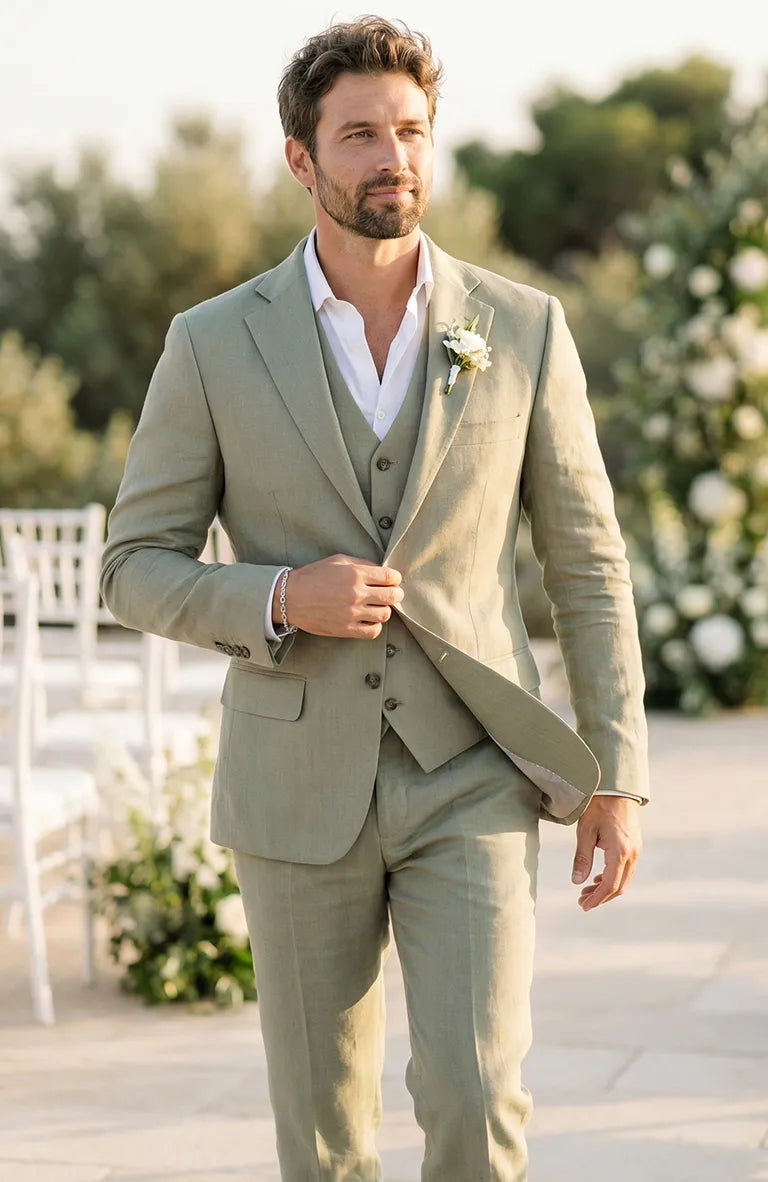 Monte Carlo Summer Linen Suit Sage with Verona Italian Linen Pants in Sage