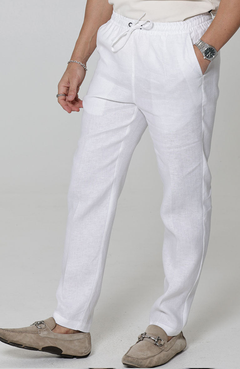 Velero Drawstring Men's Linen Pants in White
