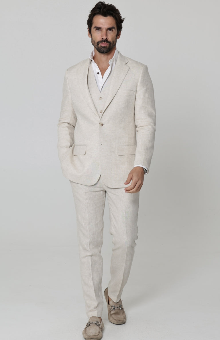 Natural Monte Carlo Linen Suit Jacket, w/ Natural Verona Pants and Bradford Shirt