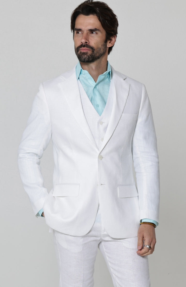 White Monte Carlo Suit with White Verona Pants and Bradford Italian Shirt in Spa