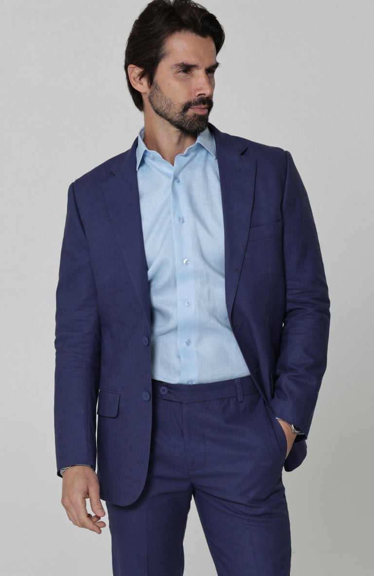 Monte Carlo Lightweight Linen Suit Soft Navy Ice Blue Bradford
