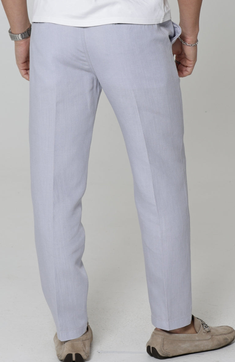 Men's Velero Linen Drawstring Pants in Silver Blue