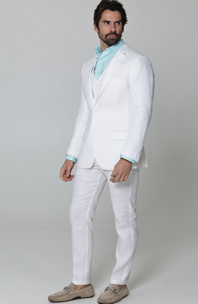 White Monte Carlo Suit with White Verona Pants and Bradford Italian Shirt in Spa