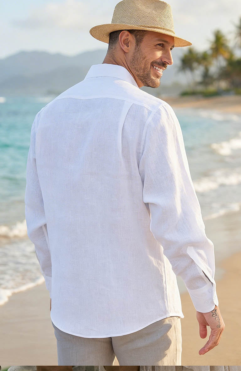 White Bradford Back View, Round Hem, Latte Verona Pants