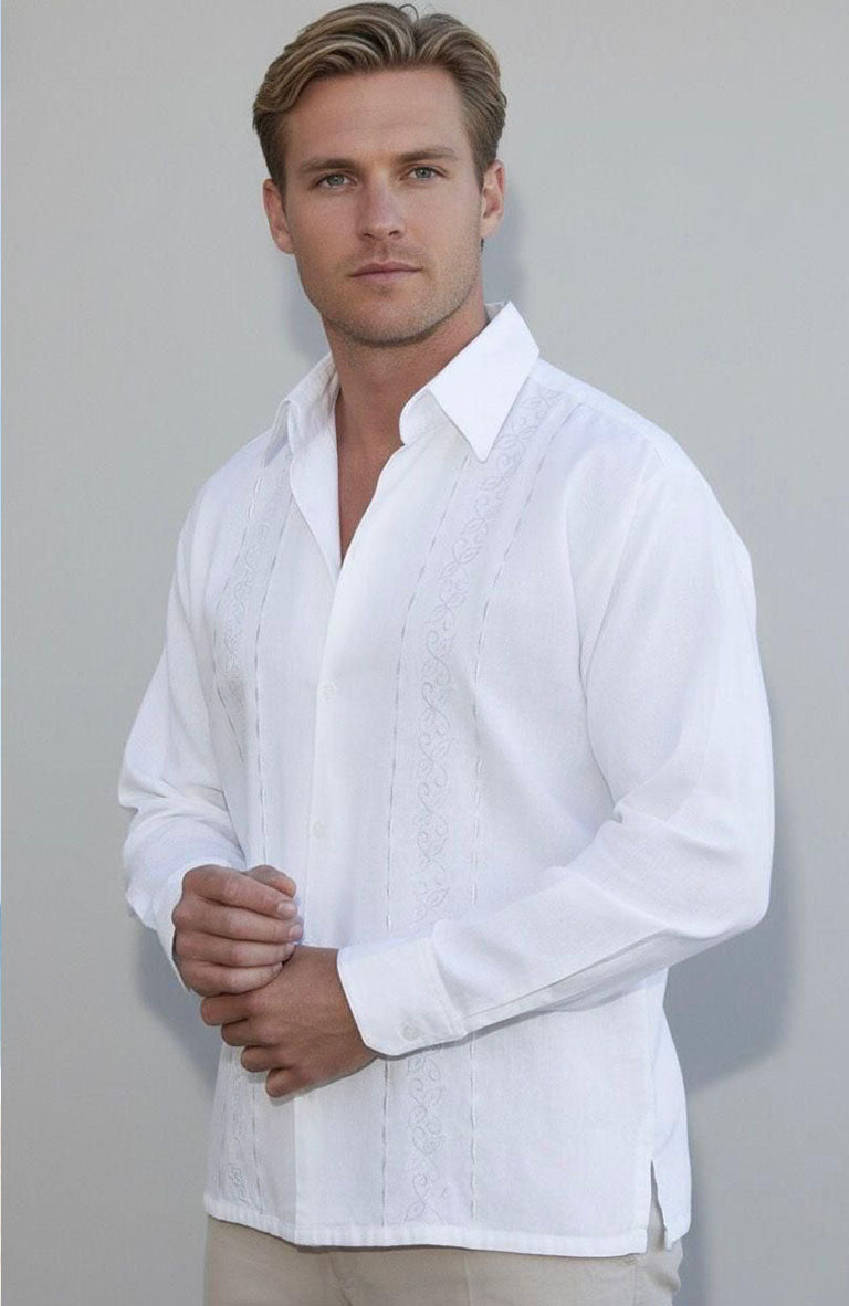 The Amuri, Men's Linen Havana Shirt with Matching Embroidery and Natural Verona Pants
